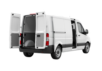 White Cargo Van: Rear View, Open Doors, Delivery Vehicle