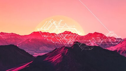 Digital landscape, vibrant red mountains,  circuit patterns overlay - Powered by Adobe