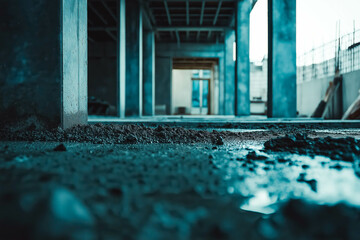 Low-Angle View of Construction Site with Concrete Pillars