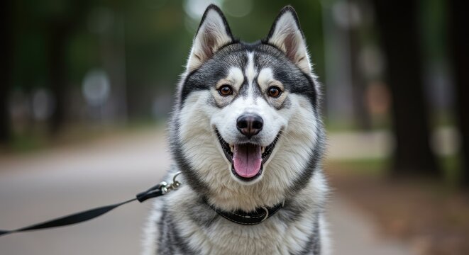 A happy husky dog in a park