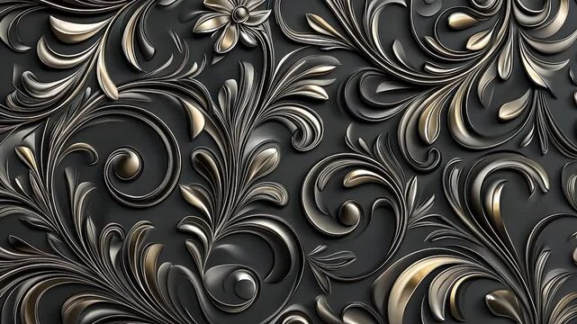 Ornate, metallic floral design on dark background