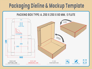 Packaging Dieline and Mockup Template. Dieline Real Shape and Dimension. Mockup Template. Fully editable vector. Equipped die cut lengths prepared for production.