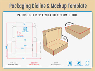 Packaging Dieline and Mockup Template. Dieline Real Shape and Dimension. Mockup Template. Fully editable vector. Equipped die cut lengths prepared for production.