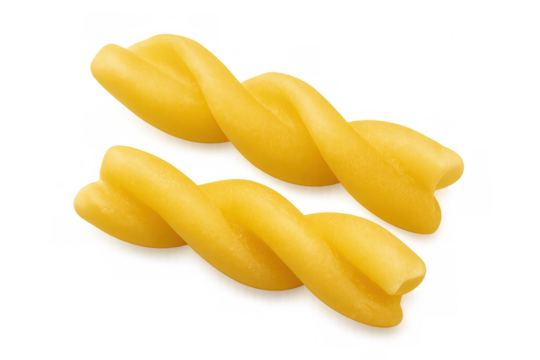 Uncooked fusilli lunghi bucati pasta with distinctive spiral form and hollow core, displayed close-up against transparent surface