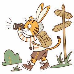Obraz premium Evergreen Trails colored Tiger with a Playful touch, placed in a Forest adventure theme and styled with wearing bunny slippers