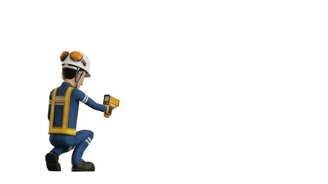 Industrial worker is measuring the temperature with the pyrometer