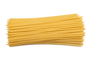 Dry spaghetti bundle lying on transparent surface, highlighting uncooked pasta with clean, minimalist presentation