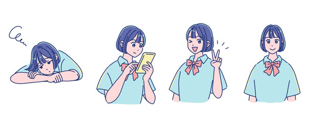 アニメタッチの女の子　表情セット