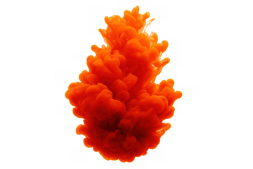 Vibrant orange ink diffusing, spreading dynamically through clear water, generating fluid abstract visual effect for graphic design