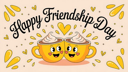 Happy friendship day card with cute coffee cups