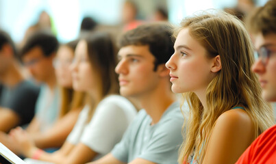 Young students in university, listening to a lecture