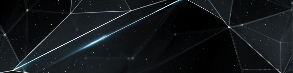 Abstract black background with white lines forming a geometric network and small white dots