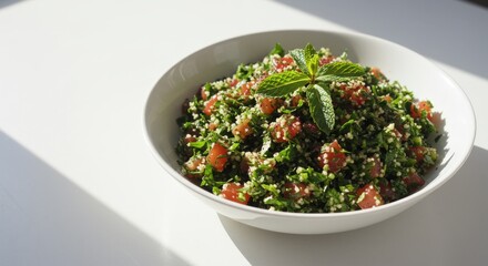 Tabbouleh Salad In White Bowl Under Sunlight