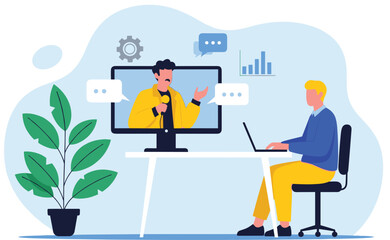 flat vector online video conference for meeting with remote technology. business team connect collaboration working concept