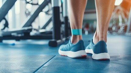 Injured Runner's Ankle with Medical Tape, Fitness Room Ambiance