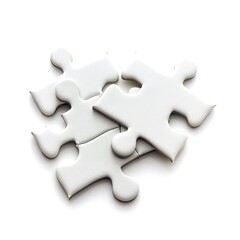 Obraz premium Four white puzzle pieces arranged together, symbolizing problem-solving and creativity. on white background