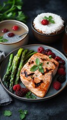 Grilled Salmon with Asparagus and Berries