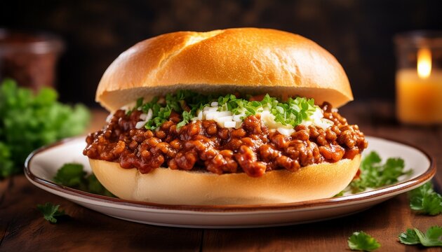 sloppy joe sandwich with rich meat sauce in bun