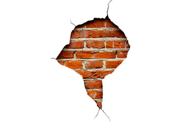 Hole in brick wall isolated on transparent background