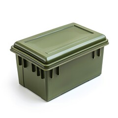 A green storage container with a lid, suitable for organizing and storing various items. on white background