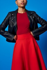 A model strikes a pose, showcasing a stylish outfit