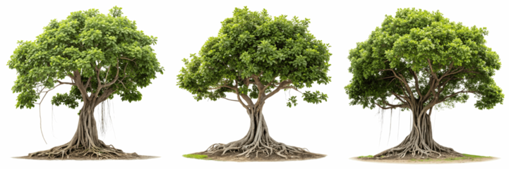 Set For Large banyan tree with roots isolated on transparent background