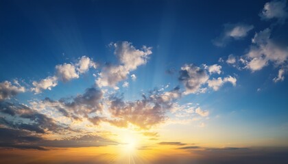 Fototapeta premium beautiful sky background sunset sunrise sky with light clouds and real sun dramatic twilight sky background