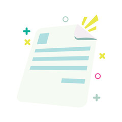 Flat cute vector illustration of a document icon, perfect for use in office visuals, paperwork concepts, admin tools, UI elements, and digital designs. Clean and minimal paper symbol in a colorful car