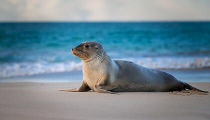 Fototapeta premium a seal rests on an empty beach