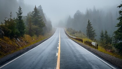 road on a foggy rainy day