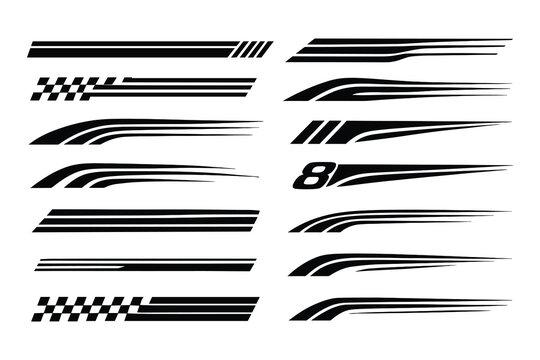A collection of racing stripes and vehicle graphics line art vectors. Perfect for automotive, sport, and design projects.