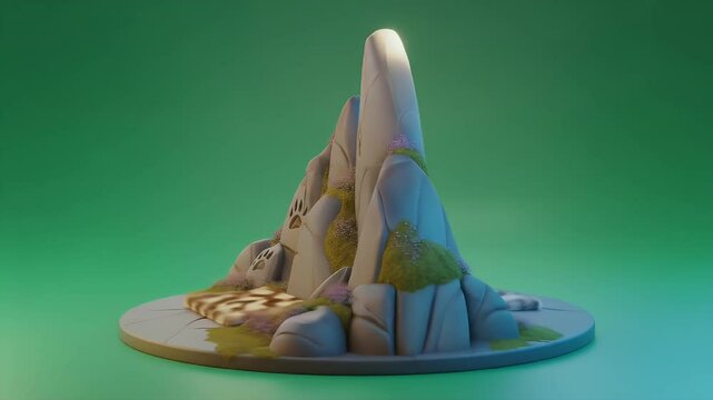 Rock Formation with Paw Prints and Flora on Podium in Green Screen Ideal for Animation Vfx Game Assets and Cinematic with a Whimsical Magical Theme