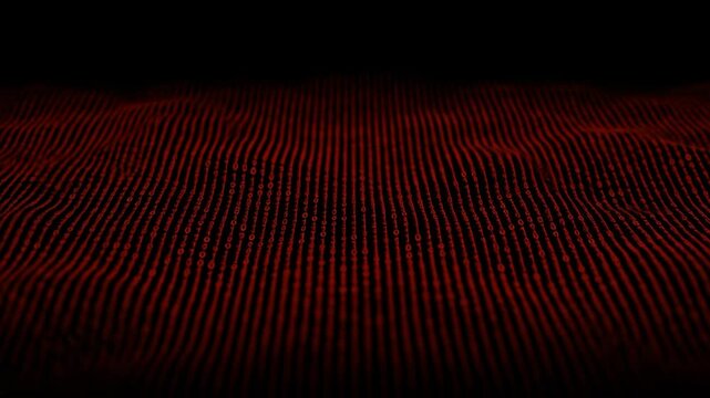 Red binary code stream abstract data. Digital data stream technology concept.