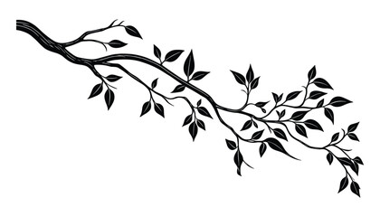 A detailed branch with leaves illustration. Perfect for nature designs, botanical themes, and decorative elements. Isolated on white background.