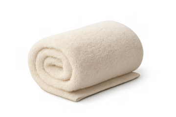 Beige blanket gently rolled, providing soft texture and warmth for relaxing interior styling and home decor