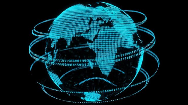 Glowing binary code digital world globe, technology and data visualization. - Powered by Adobe