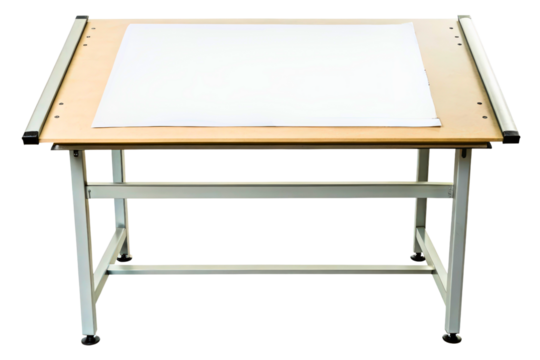 Empty white paper on a professional drafting table isolated with transparent background