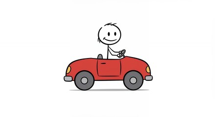 Simple stick figure driving red toy car illustration