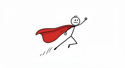 Stick figure superhero running with cape illustration