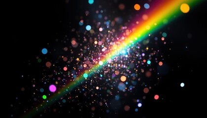A vibrant cascade of bokeh lights crossing a rainbow spectrum on darkness