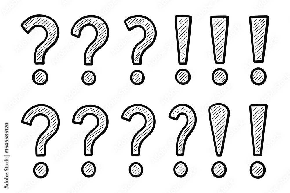 Fototapete a set of hand-drawn question and exclamation marks isolated on a white background. perfect for addin