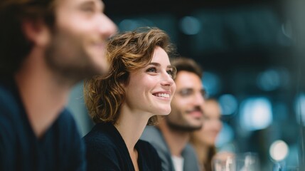 Engaging team meeting with smiling professionals modern office professional interaction collaborative environment close-up view positive vibes