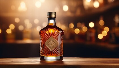 bottle of whiskey or rum or alcohol stands