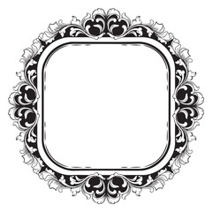 Vintage baroque frame with floral ornament engraving illustration art