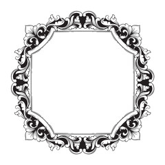 Vintage baroque frame with floral ornament engraving illustration art