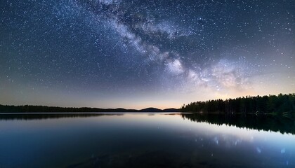 serene night scene of a calm lake under a starry sky milky way visible peaceful and tranquil