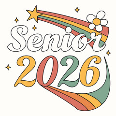 Fototapeta premium Senior 2026 retro rainbow design graduation class of 2026