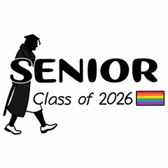 Senior class of 2026 graduate silhouette with rainbow flag design element
