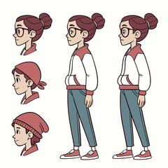 Diverse poses girl character illustration transparent background