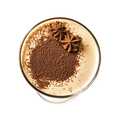 Top View of a Creamy Beverage Topped with Cocoa Powder and Chocolate Star